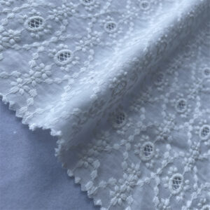 White Woven Eyelet Embroidery Fabric Cotton Flower Floral